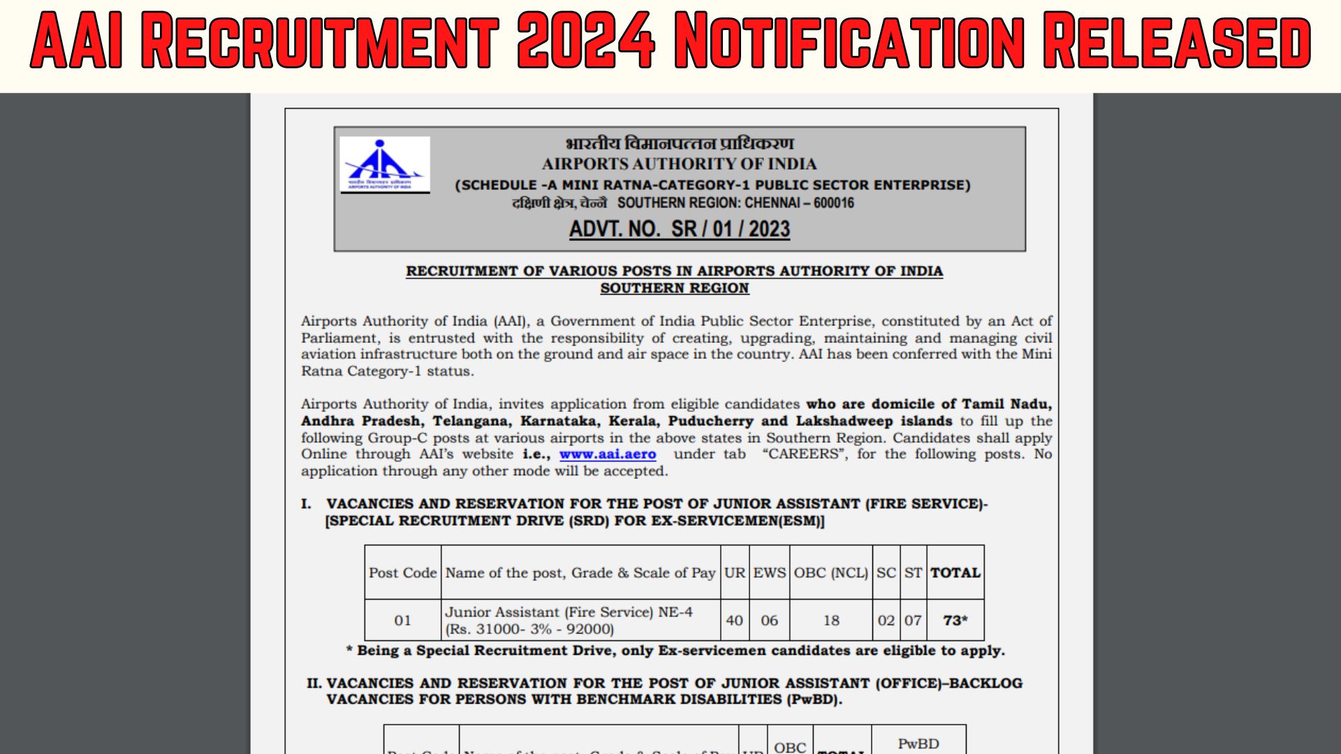 AAI Recruitment 2024 Notification, Apply Online Now RPSC Rajasthan